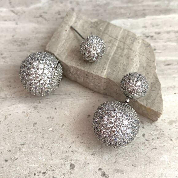 NEW~ Anthropologie Shashi Pavé Double Ball Front-Back Earrings - Picture 5 of 15